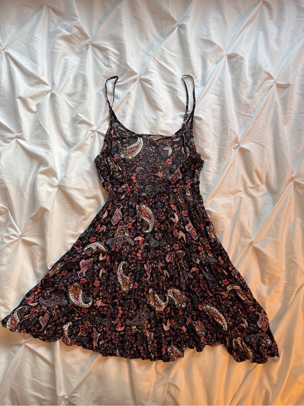 Sleeveless Paisley Tiered Sundress Black Floral Backless Flowy Dress